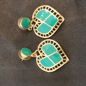 Vintage enamel and gold heart earrings
